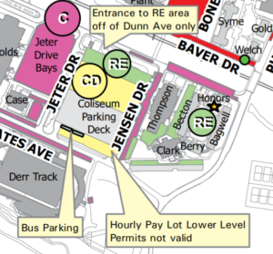 Image of parking options near the Feed the Pack food pantry